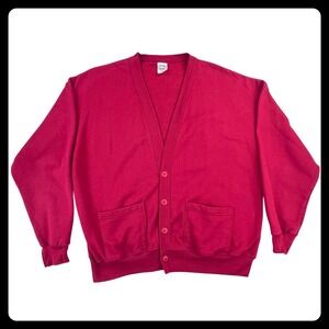 Quitman USA‎ Fleece Cardigan Sweatshirt Men's "One Size" Red Sweater Vintage